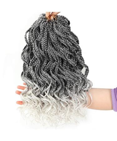 Goddess Box Braids Crochet Braids Hair Silver Grey Curly Braids Synthetic Premium Fiber Braiding Hair 14 Inch 5Packs/Lot (14inch, TGrey) 14 Inch (Pack of 5) Tgrey#