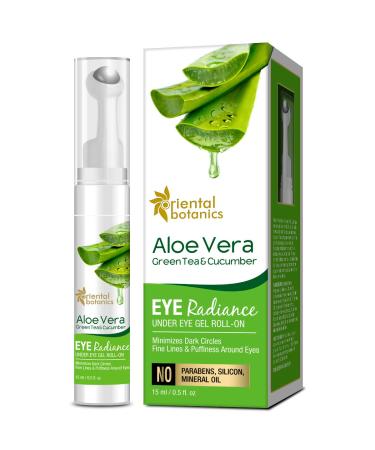 Oriental Botanics Aloe Vera  Green Tea & Cucumber Eye Radiance Under Eye Cream Massage Roller to Reduce Dark Circles  Puffiness and Fine Lines  15ml - With Caffeine  Hyaluronic Acid  B3