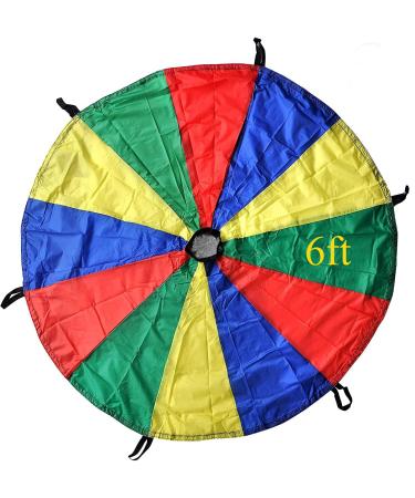 GSI Kids Play Parachute 6 Feet Rainbow Parachute Toy Tent Game for Children Gymnastic Cooperative Play and Outdoor Playground Activities (6 Feet 6 Handles)