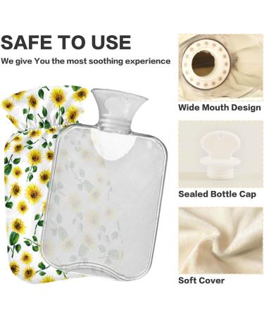 Hot Water Bottle 2L with Lid - Beautiful Watercolor Sunflower | Pain Relief & Winter Hand Feet Warmer - Buy Online on GoSupps.com