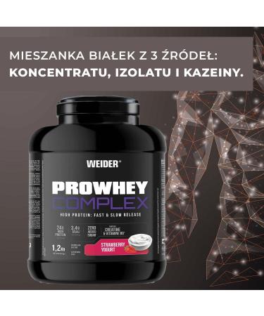 Weider ProWhey Complex (1.2 kg) Strawberry Yogurt Flavor Formula with Concentrates & Whey Protein Isolate + Caseinate 3.5g BCAA/Dose Creatin L-Glutamine MCT Vitamin B6 Bromelain - Buy Online on GoSupps.com