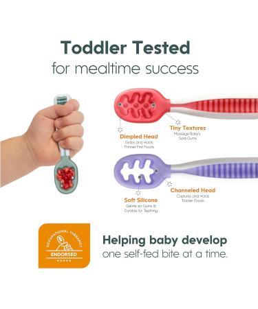 NumNum Baby Spoons Set - Pre-Spoon GOOtensils for Kids Aged 6+ Months - BLW Teething Spoon - Silicone Toddler Food Utensils - 2 Blue/Orange Spoons - Buy Online on GoSupps.com