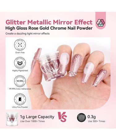 SAVILAND Rose Gold Chrome Nail Powder - 1g Metallic Mirror Effect Rose Gold Chrome Powder for Nails Professional Gel Polish Chrome Powder for Nail Art Design Decoration - Buy Online on GoSupps.com