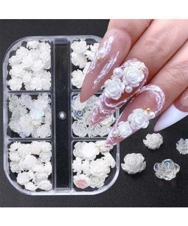 Wedding Acrylic Resin Charms Elegant Nail Art Decor Aurora 3D White Nail Rhinestones Camellia - Buy Online on GoSupps.com