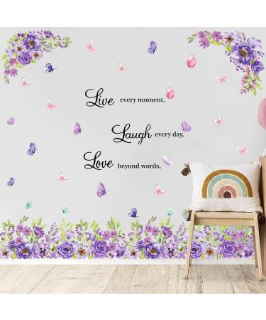 Purple Flower Wall Stickers Live Laugh Love Art Decals Flower Vine Butterfly Wall Sticker Inspirational Wall Decals Peel and Stick Garden Floral Wall Stickers for Living Room Kids Baby Bedroom Decor Purple Flowers - Buy Online on GoSupps.com