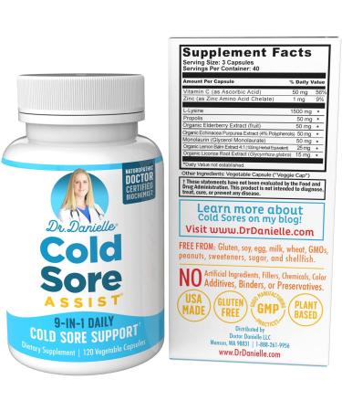 Dr. Danielle Cold Sore Assist - 120 Capsules with Lysine & Lemon Balm for Best Relief - Buy Online on GoSupps.com