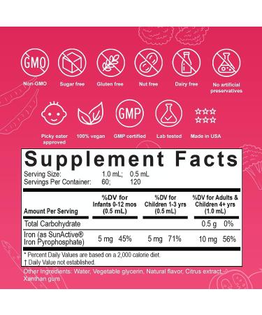 Nuvamin Liquid Liposomal Iron Drops 2Fl.Oz (60ml) - 120 Daily Servings | Berry Flavor for Baby, Toddler, Kids & Adults | Vegan & Natural Formula with Great Taste - Buy Online on GoSupps.com