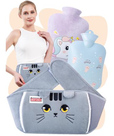 Heat bottle belt heating bottle with cover 1.3l Nifogo hot water bottle large with a soft waist cover hot water bottle for neck shoulder back legs waist 1.3l gray cat