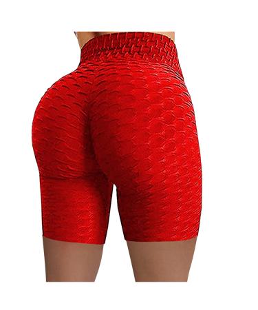 Famous Womens Leggings, Women Butt Lifting Yoga Pants High Waist Tummy Control Bubble Hip Lift Sport Tights Biker Short X-Large Red