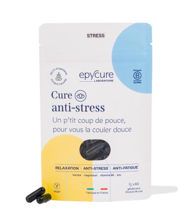 EPYCURE - Anti-Stress Cure - Reduces Cortisol Relieves Stress & Nervous Fatigue - 2 in 1-95% Natural Action - Vitamins B6 B9 B12 and Magnesium - 1 Month - Vegan - Made in France