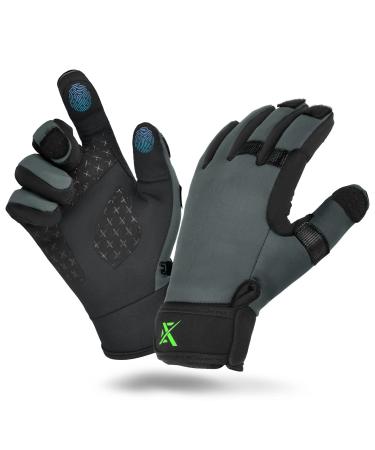 Extremus Buckwell Winter Gloves - Touchscreen Water Resistant Warm Fishing Gloves for Cold Weather - Men and Womens Gloves for Ice Fishing, Photography, or Hunting Gray Large
