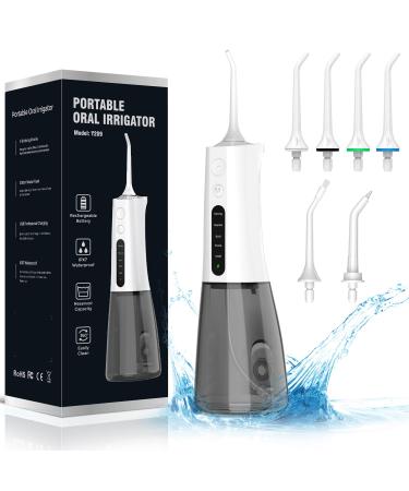 Water Dental Flosser Cordless for Teeth - QFBUDR 5 Modes Dental Oral Irrigator Portable Rechargeable IPX7 Waterproof Water Teeth Cleaner Picks for Home Travel White
