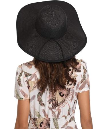 Lanzom Women's Wide Brim Straw Beach Sun Hat - UPF 50+ Twine Black | Foldable & Roll-Up Cap - One Size - Buy Online on GoSupps.com
