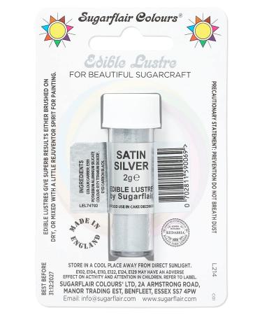 Sugarflair Satin Silver Edible Lustre Dust Add a Lustrous Shine to Cakes or Decorations. Brush On or Add Rejuvenator to Create Eye-Catching Edible Paint Gives Shine to Your Bakes - 2g