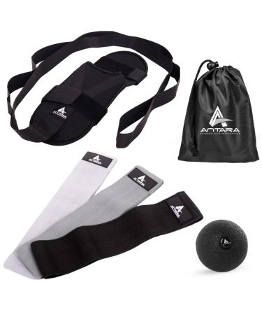 Antara Resistance Bands Fascia Ball and Foot Stretcher Set - Fabric Terrabands Massage Ball and Stretching Band with Gym BAG - Ideal for Strength Training Physical Therapy and Yoga