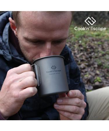 COOK'N'ESCAPE 375ml Titanium Camping Coffee Mug - Lightweight Cup with Foldable Handle for Outdoor Hiking and Cooking - Buy Online on GoSupps.com