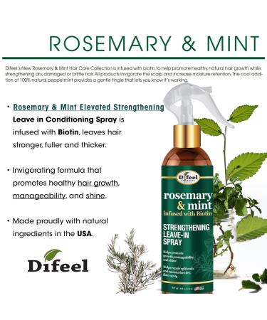 Difeel Rosemary and Mint Biotin Elevated Strengthening Leave-In Spray 8oz. - Made with Natural Mint & Rosemary Oil for Strengthening Hair Growth Split Ends and Shine - Buy Online on GoSupps.com