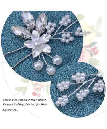 Crystal Bride Wedding Hair Pins - Silver Flower Bridal Headpiece with Pearl Accents - Pack of 3 - Buy Online on GoSupps.com