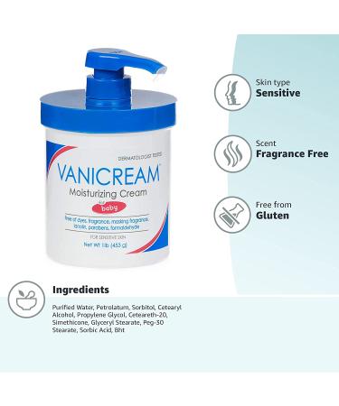 Vanicream Gluten-Free Fragrance-Free Baby Moisturizing Cream 16 oz - Pump Packaging - Non-Irritating Formula - Buy Online on GoSupps.com