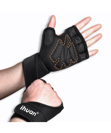 ihuan Weight Lifting Gym Workout Gloves with Wrist Wrap Support for Men & Women, Full Palm Protection, for Weightlifting, Training, Fitness, Exercise, Pull ups Navy Black Medium