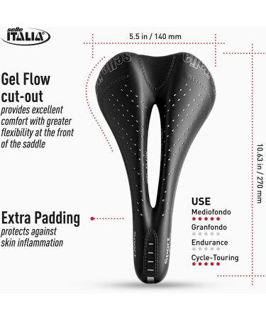 Selle Italia Sport Gel Flow Bike Saddle for Men and Women - Black 270x140mm - Buy Online on GoSupps.com