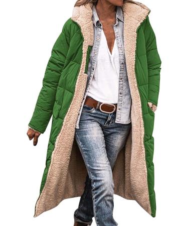 Buy Hanxiulin Women's Fleece Jacket - Warm Plush Hooded Coat for Autumn & Winter - Windproof Outdoor Jacket - Green XXL - Buy Online on GoSupps.com