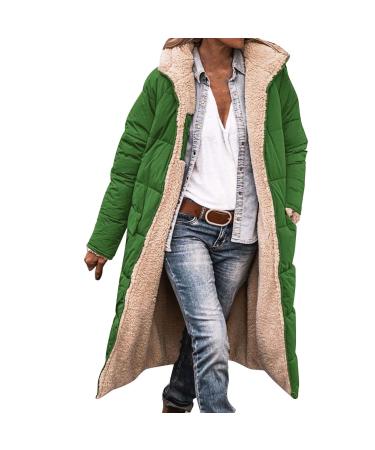 Hanxiulin plush jacket oversize warm lined fleecemantel ladies sweater fleece sweater long hood fleece jacket windproof bladder fleece jacket winter coat jacket green m