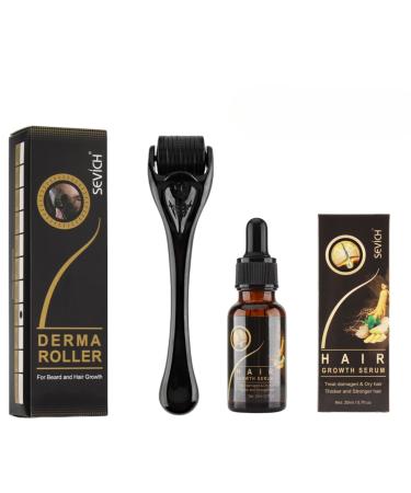 Kit S rum Croissance Cheveux au Gingembre + Derma Roller | S rum Pousse Rapide & Anti-Chute | Huile Germinale Naturelle | Soin Capillaire Homme & Femme