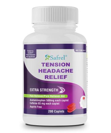 Safrel - Tension Headache Relief Pain Reliever with Acetaminophen 500 mg and Caffeine 65 mg (200 Caplets) Value Pack | Extra Strength for Head and Body Aches | Generic Excedrin Tension Headache