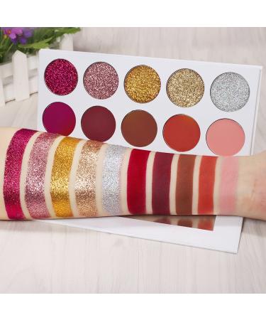Portshade Palette: 10 High-Pigmented Eyeshadows in Red Rose Gold Silver & Brown - Glitter & Matte Makeup for Long-Lasting Looks | International Shipping Available - Buy Online on GoSupps.com