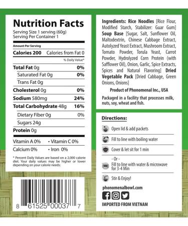 Pho'nomenal Bowl Instant Pho Noodles - Gluten-Free Low Sodium Vietnamese Vegetable Soup - Non GMO, No Soy, No MSG - 2.1 oz (Pack of 6) - Buy Online on GoSupps.com