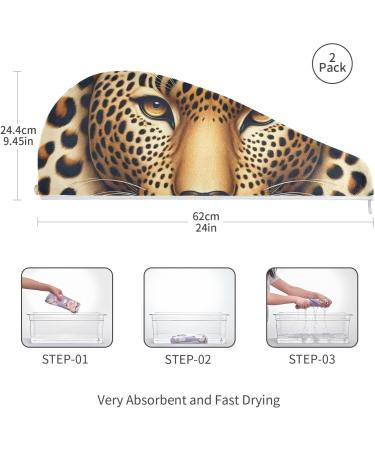 Leopard Face Hair Towel 2 Pack - Super Absorbent Quick Dry Hair Turbans for Women & Girls - Buy Online on GoSupps.com