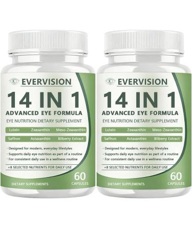 Evervision 14-in-1 Advanced Eye Formula Daily Eye Nutrition Supplement with Lutein Zeaxanthin Saffron & Bilberry Extract Eye Health Support for Adults 60 Capsules (2)