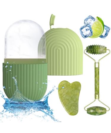 BDSHUNBF Gua Sha and Face Jade Roller Set Ice Roller Face Eis Facial Roller Silicone Reusable Jade Massager Roller Face Massage For eye swelling skin tightening