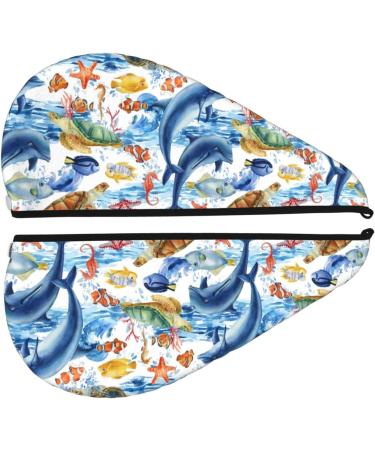 Hair Towel Wrap for Quick Drying - Marine Animals Design | Hair Drying Turban with Button for Easy Use - Buy Online on GoSupps.com
