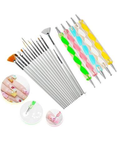 Lanlousy 20 Pieces Nail Art Brushes with 1 Piece Nail Tips Nail Supplies Nail Palette Polish Palette Manicure Design Tools White - Buy Online on GoSupps.com