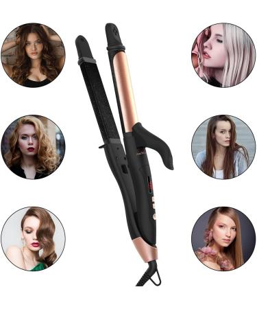 AmoVee 2-in-1 Travel Curling Iron & Hair Straightener - 1.25 Inch Ceramic Tourmaline Dual Voltage Adjustable Temp Rose Gold - Buy Online on GoSupps.com