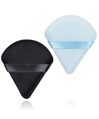 PalProt Set of 2 Triangle Makeup Powder Puff Soft Triangle Powder Puff Velour Powder Puff Face Triangle Reusable Triangle Make Up Sponge Pads for Loose Powder Foundation Cosmetics (Black & Blue)