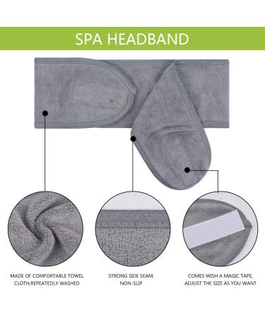 SINLAND Spa Headband for Women 3 Pack - Ultra Soft Adjustable Makeup Hair Band - Terry Cloth Stretch Head Wrap for Face Washing, Bath, Shower - Grey - Buy Online on GoSupps.com