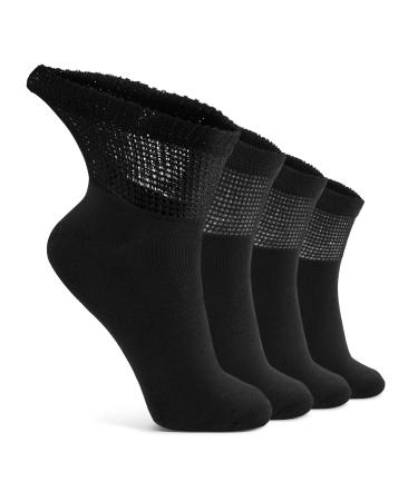 LIN Diabetic Socks for Men & Women Non-Binding Circulatory Extra Wide Top Socks Edema Neuropathy Lymphedema 4 6 12 Pairs Quarter/Black  4 Pairs  9-11