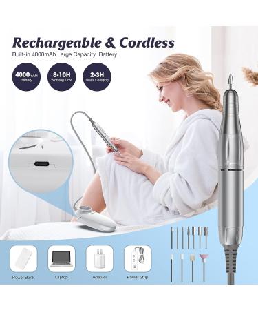 Portable Professional Nail Drill - 35000 RPM Electric Nail Filer for Acrylic & Gel Nails - Rechargeable E File for Manicure & Pedicure - White - Buy Online on GoSupps.com