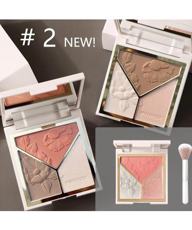 3-in-1 Blush Highlighter Contour Palette - Long-Lasting Matte Blush Glow for Women - Sweat-Resistant Make Up Powder - Natural Look (Color 2) - Buy Online on GoSupps.com