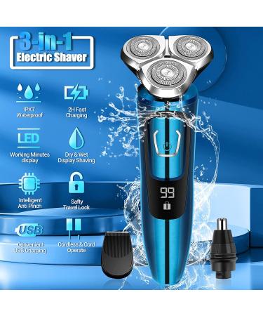 Electric Razor for Men Cordless,Electric Shavers for Men Wet Dry,Rechargeable Mens Electric Razors for Shaving Waterproof,Man Electric Shaver Rotary for Face,USB Travel Razor with Beard/Nose Trimmer