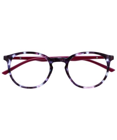 Opulize Met - Reading Glasses Blue Light Blocking Slim Round Frame Spring Hinges Improve Sleep Computer Gaming Anti-Reflective Purple Tortoiseshelll Mens Womens B60-5 +3.00 +3 Magnification (Pack of 1) Purple Tortoiseshell Front Cherry Red Arms