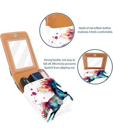 Watercolor Rainbow Unicorn Lipstick Case - Leather Organizer with Mirror | Mini Lip Gloss Holder for Travel | Perfect Gift - Buy Online on GoSupps.com