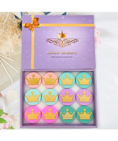 Shower Steamers Aromatherapy (Pack of 12) Gift for Mom Shower Tablets with Essential Oil Shower Fizzy Shower Bombs Spa Self Care Birthday Gift for Women Mother Men Crown Shape