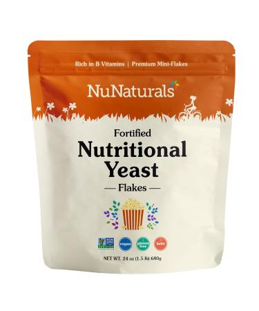 NuNaturals, Fortified Nutritional Yeast Flakes, Vitamin-Rich, Vegan, 24 oz