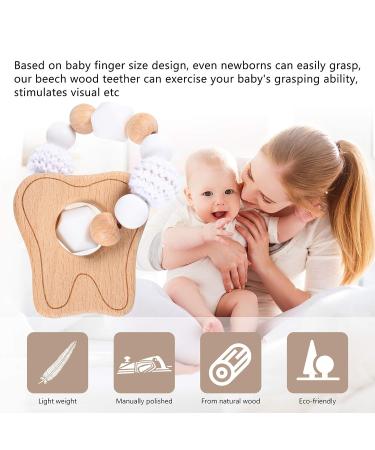 Organic Silicone Baby Teething Toy Bracelet Set - Healifty Beaded Rings & Wooden Shapes x2 - Beige 8x8cm - Buy Online on GoSupps.com