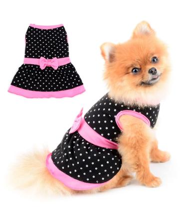 Paidful dress for small dogs cat girls soft cotton rock with bow with bow sweet puppy chihuahua yorkshire terrier clothing pet clothing birthday party dress spring summer m m (back length: 32cm/12.5 " bust: 36cm/14") point pattern