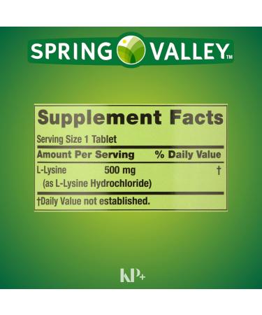 Spring Valley L-Lysine Amino Acid Supplements - 500 mg 250 Tablets + Pill Case | Premium Immune Support - Buy Online on GoSupps.com